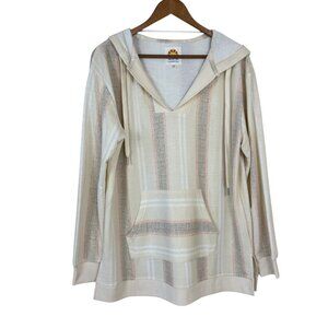 C&C California Hoodie Pullover Ivory Striped Women's Medium Casual Beachy Summer
